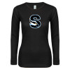 Thumbnail image for  Womens Black Long Sleeve V Neck Tee 