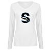 Thumbnail image for  Womens White Long Sleeve V Neck Tee