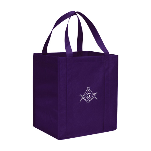  Non Woven Purple Grocery Tote - Square and Compass with G