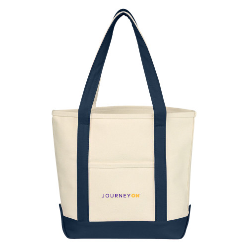  Cotton Canvas Natural/Navy Tote Bag - Journey On Wordmark