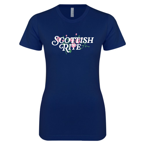  Next Level Womens Navy Boyfriend Tee - Scottish Rite Pink Floral