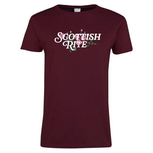 Womens Maroon Short Sleeve Tee - Scottish Rite Pink Floral