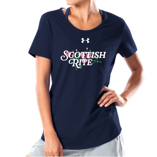  Under Armour Womens Navy Charged Cotton Tee - Scottish Rite Pink Floral
