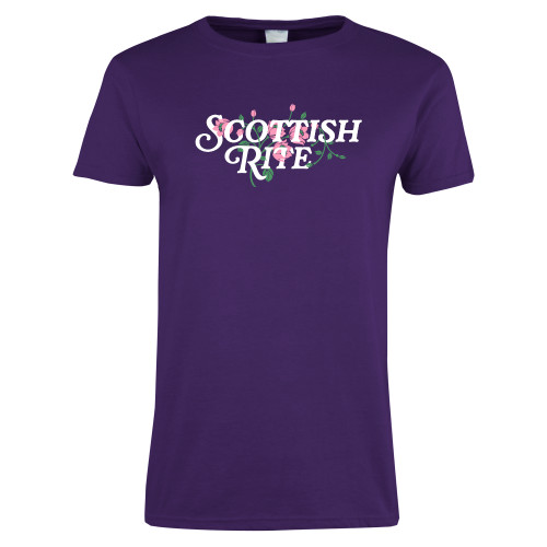  Womens Purple Short Sleeve Tee - Scottish Rite Pink Floral