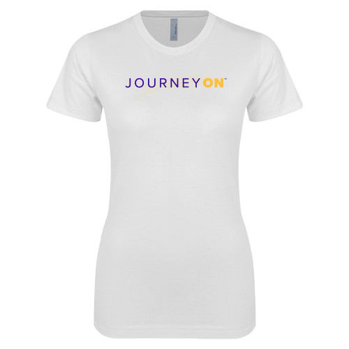  Next Level Womens White Boyfriend Tee - Journey On Wordmark