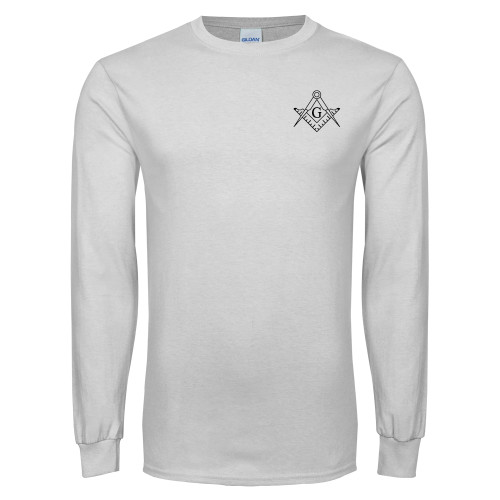  White Long Sleeve T Shirt - Square and Compass with G