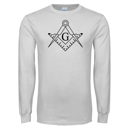  White Long Sleeve T Shirt - Square and Compass with G