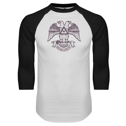 White/Black Raglan Baseball T Shirt - Spes Mea In Deo Est