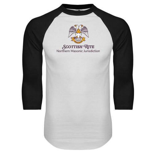  White/Black Raglan Baseball T Shirt - Scottish Rite Lockup