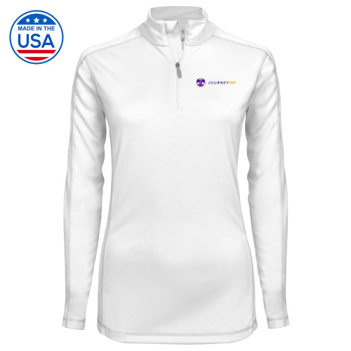  Syntrel Womens White Interlock 1/4 Zip - 32 Eagle Freemasons - Journey On Wordmark