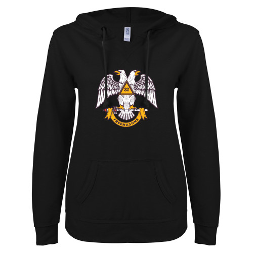  ENZA Womens Black V Notch Raw Edge Fleece Hoodie - Freemasons
