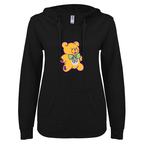  ENZA Womens Black V Notch Raw Edge Fleece Hoodie - CDC Bear