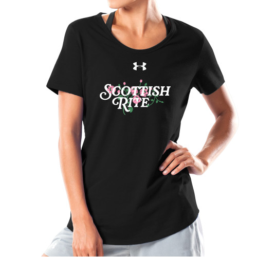  Under Armour Womens Black Charged Cotton Tee - Scottish Rite Pink Floral