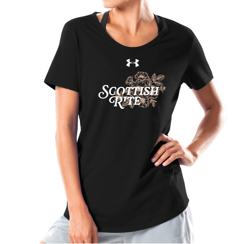  Under Armour Womens Black Charged Cotton Tee - Scottish Rite Mauve Floral