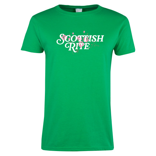  Womens Kelly Green Short Sleeve Tee - Scottish Rite Pink Floral