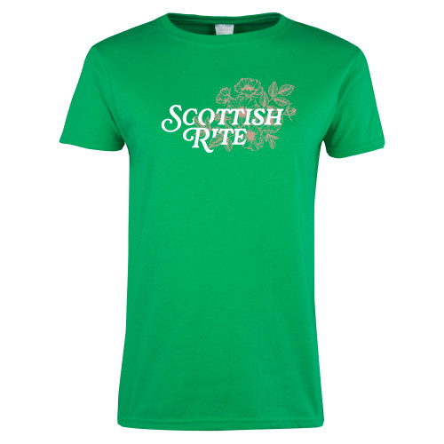  Womens Kelly Green Short Sleeve Tee - Scottish Rite Mauve Floral