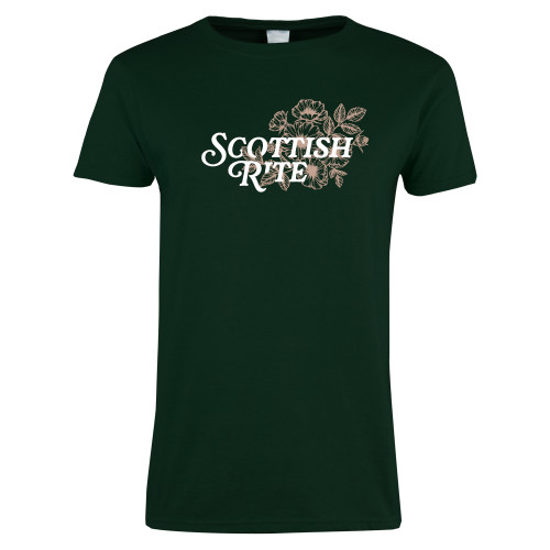  Womens Dark Green Short Sleeve Tee - Scottish Rite Mauve Floral