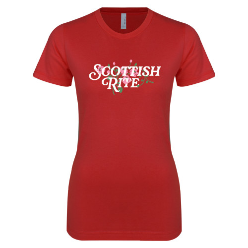  Next Level Womens Red Boyfriend Tee - Scottish Rite Pink Floral