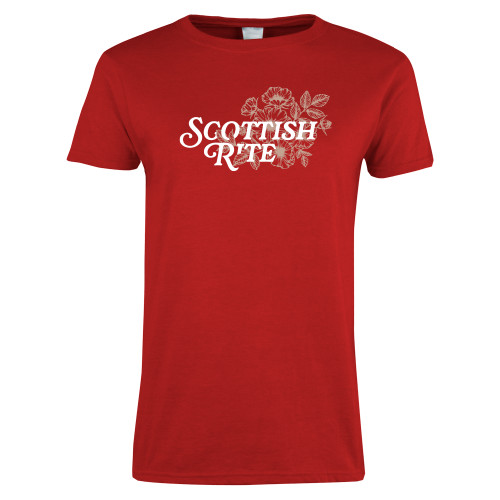  Womens Short Sleeve Red Tee - Scottish Rite Mauve Floral