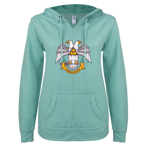  ENZA Womens Seaglass V Notch Raw Edge Fleece Hoodie - Freemasons
