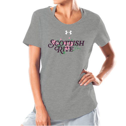  Under Armour Womens Grey Charged Cotton Tee - Scottish Rite Pink Floral