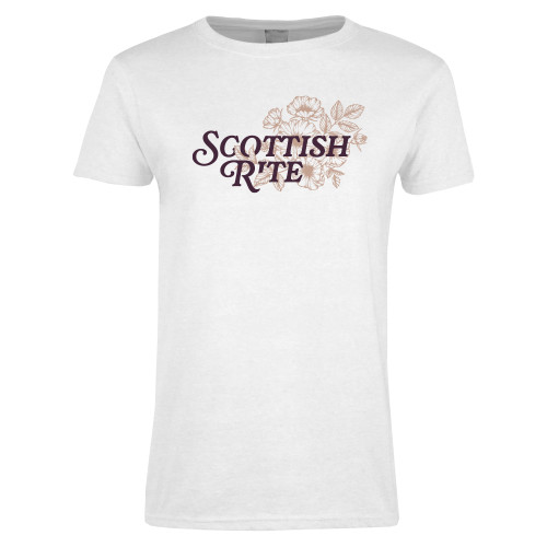  Womens White Short Sleeve Tee - Scottish Rite Mauve Floral