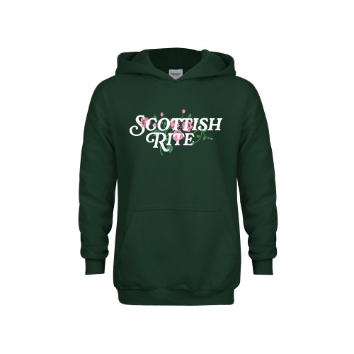  Youth Dark Green Fleece Hoodie - Scottish Rite Pink Floral