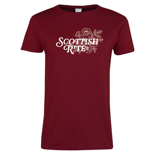  Next Level Womens Cardinal Short Sleeve Tee - Scottish Rite Mauve Floral