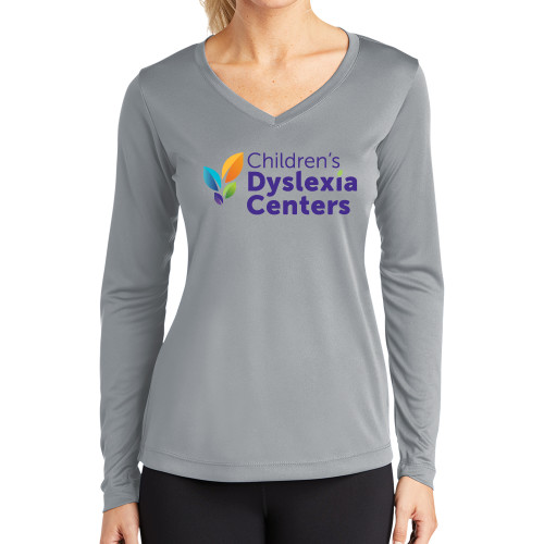  Womens Grey Performance Long Sleeve V Neck Shirt - CDC Primary Gradient