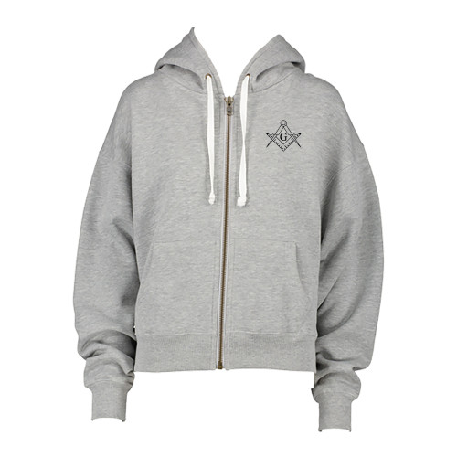  ENZA Womens Grey Boxy Full Zip Hood - Square and Compass with G
