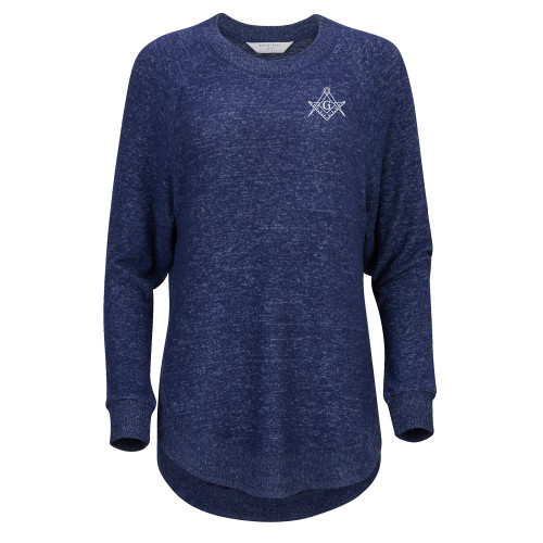  Boxercraft Womens Navy Heather Cuddle Oversized Crew - Square and Compass with G