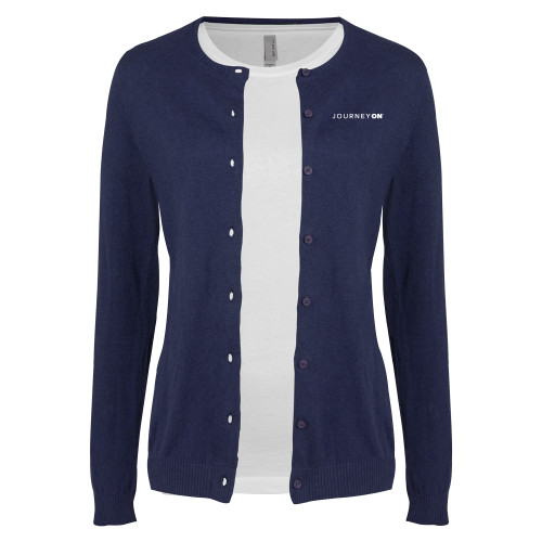  Womens Navy Cardigan Sweater - Journey On Wordmark