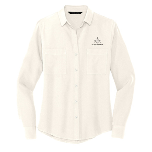  Mercer + Mettle Womens Ivory Crepe Long Sleeve Camp Blouse - Not Just A Man A Mason