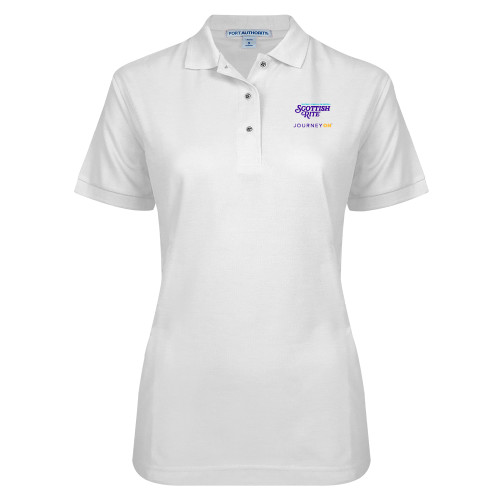  Womens Silk Touch White Pique Polo - Scottish Rite - Journey On Vertical