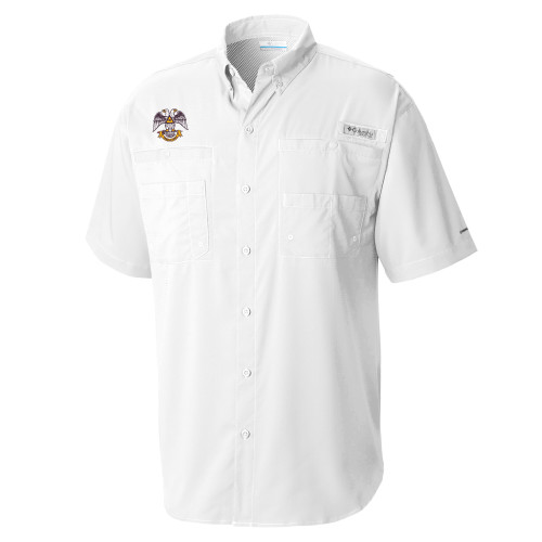 Columbia White Tamiami Performance Short Sleeve Shirt - Freemasons