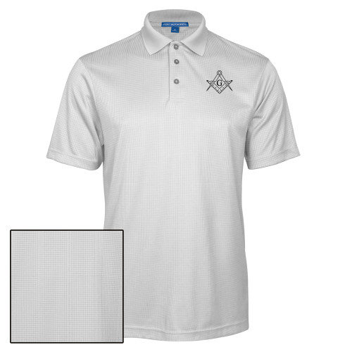  White Performance Fine Jacquard Polo - Square and Compass with G