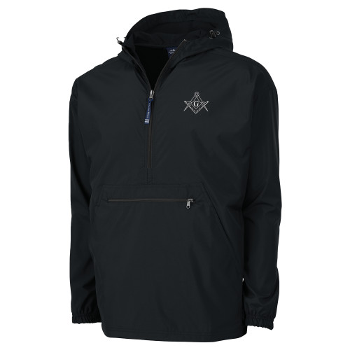  Charles River Womens Black Pack N Go Pullover Jacket - Square and Compass with G
