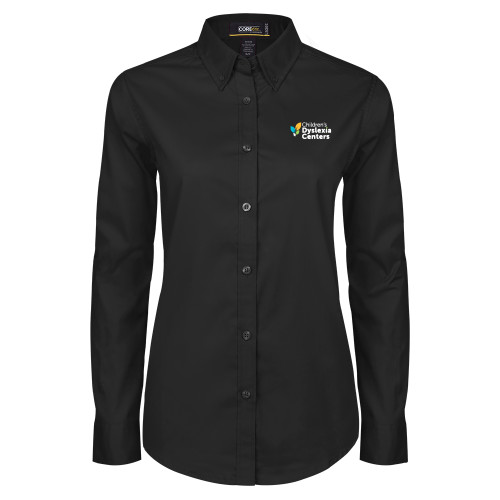  Womens Black Twill Button Down Long Sleeve  - CDC Primary