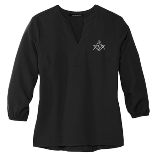  Mercer + Mettle Womens Black 3/4 Sleeve Crepe Blouse - Square and Compass with G