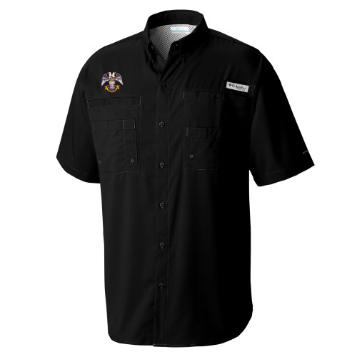  Columbia Black Tamiami Performance Short Sleeve Shirt - Freemasons
