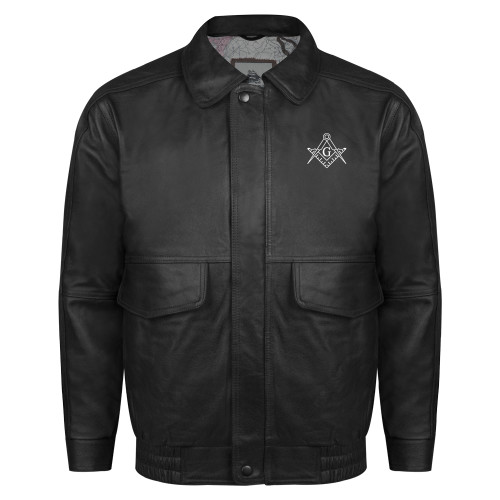  Black Buffed Bomber Jacket - Square and Compass with G