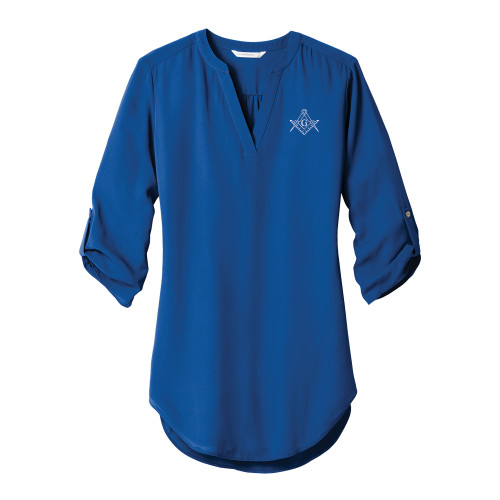  Womens Royal 3/4 Sleeve Tunic Blouse - Square and Compass with G