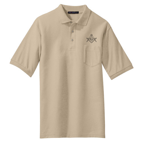  Stone Silk Touch Polo w/ Pocket - Square and Compass with G