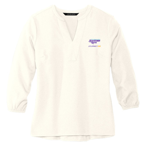  Mercer + Mettle Womens Ivory 3/4 Sleeve Crepe Blouse - Scottish Rite - Journey On Vertical