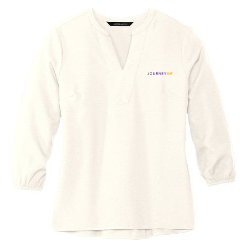  Mercer + Mettle Womens Ivory 3/4 Sleeve Crepe Blouse - Journey On Wordmark