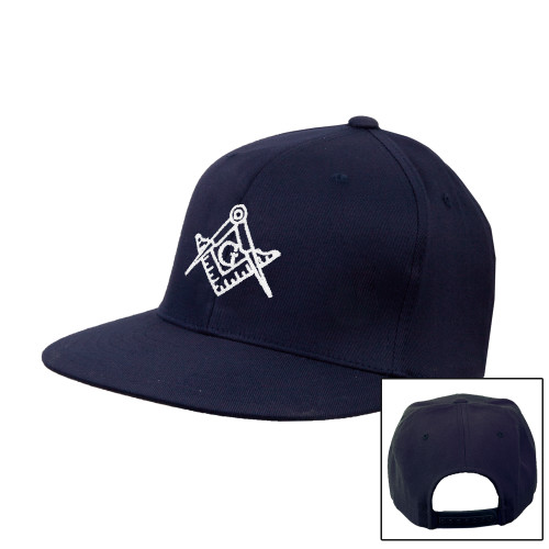  Navy Flat Bill Snapback Hat - Square and Compass with G