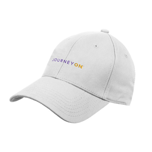  White Structured Adjustable Pro Style Hat - Journey On Wordmark