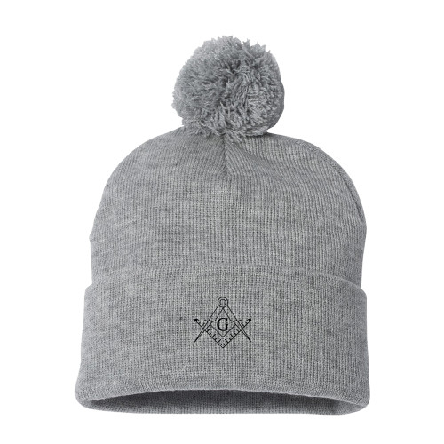  Sportsman Heather Grey Pom Pom Cuffed Beanie - Square and Compass with G