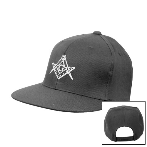  Charcoal Flat Bill Snapback Hat - Square and Compass with G