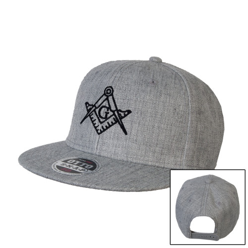  Heather Grey Wool Blend Flat Bill Snapback Hat - Square and Compass with G